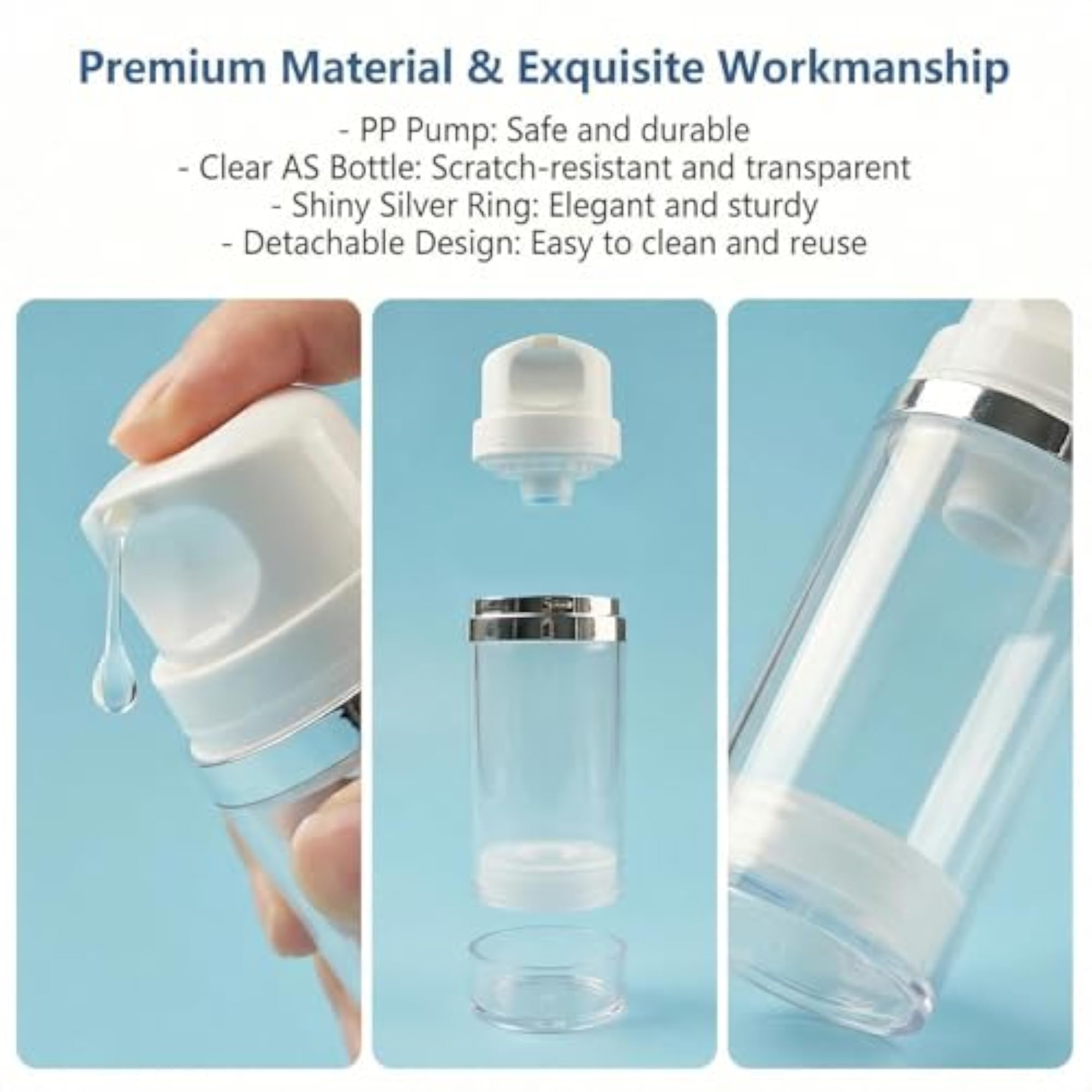 2Pcs Clear Plastic Airless Lotion Pump Bottles
